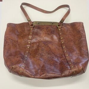 Patricia Nash World Map print leather tote bag.